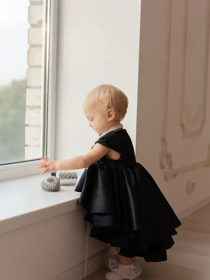 Black Toddler Dress, Black Flower Girl Dress, Cake Smash Outfit, New Year Photoshoot, 1st Birthday Dress, High Low Dress, Formal Baby Dress