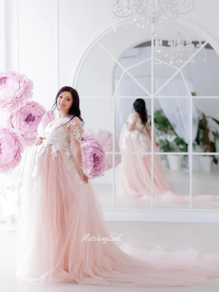 Maternity Dress, Photo Shoot Dress, Pink Maternity Gown, Maternity Gown, Lace Dress Blush, Photo Props Dress, Maxi Maternity Dress, Pregnant