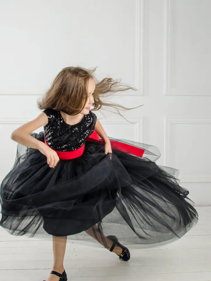 Black Sequin Dress, New Year Girl Dress, High Low Dress, Formal Pageant Dress, Flower Girl Dress, Christmas Photoshoot Props, Holiday Dress