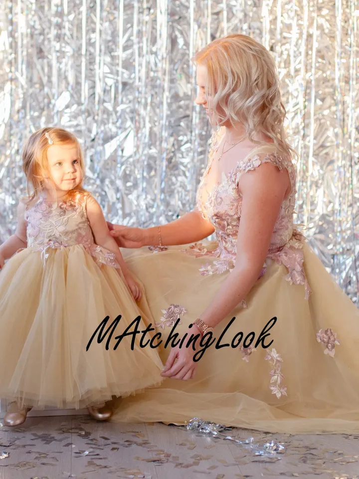 Mommy And Me Dress Formal, New Year Dress, Mother Daughter Matching Dresses, Gold Party Dress, Tutu Wedding Dress, Tulle Cocktail Dress