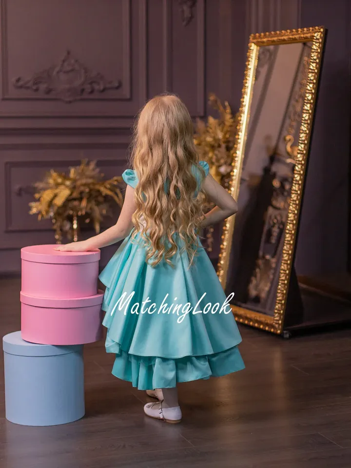 Teal Girl Dress, Baby Girl Dress, Birthday Dress, Special Occasion Dress, Asymmetrical Dress, Flower Girl Dress, Girl Formal Dress, Elegant