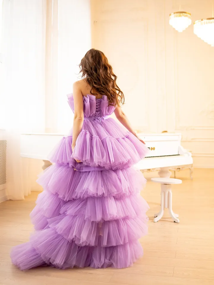 Lavender Tulle Dress, Photoshoot Dress, Asymmetrical Bridesmaid Dress, High Low Birthday Dress, Sweetheart Engagement Dress, Dramatic Dress