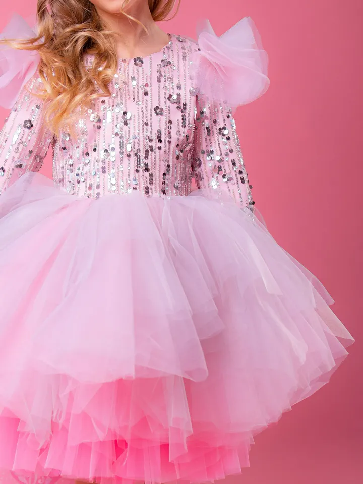 New Year Tutu Dress, Sequin Girl Dress, Sparkly Dress Toddler, Long Sleeves Dress, Holiday photoshoot, Tulle Girl Dress, Princess Dress