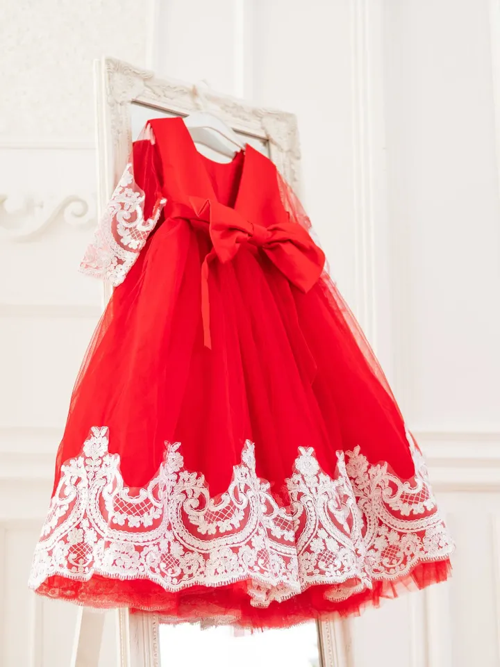 Red Tutu Dress, Girl Dress, Holiday Dress, Girl Elegant Dress, Princess Dress, Girl Photoshoot Dress, Formal Dress, Long Sleeve