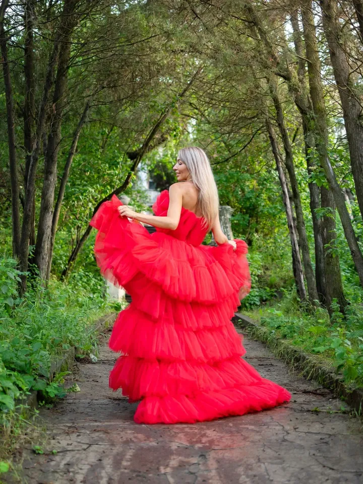High Low Tutu Tulle Dress, Red Asymmetrical Tiered Dress, Prom Dress, Sweetheart Dress, Engagement Dress, Red Birthday Dress, Photoshoot