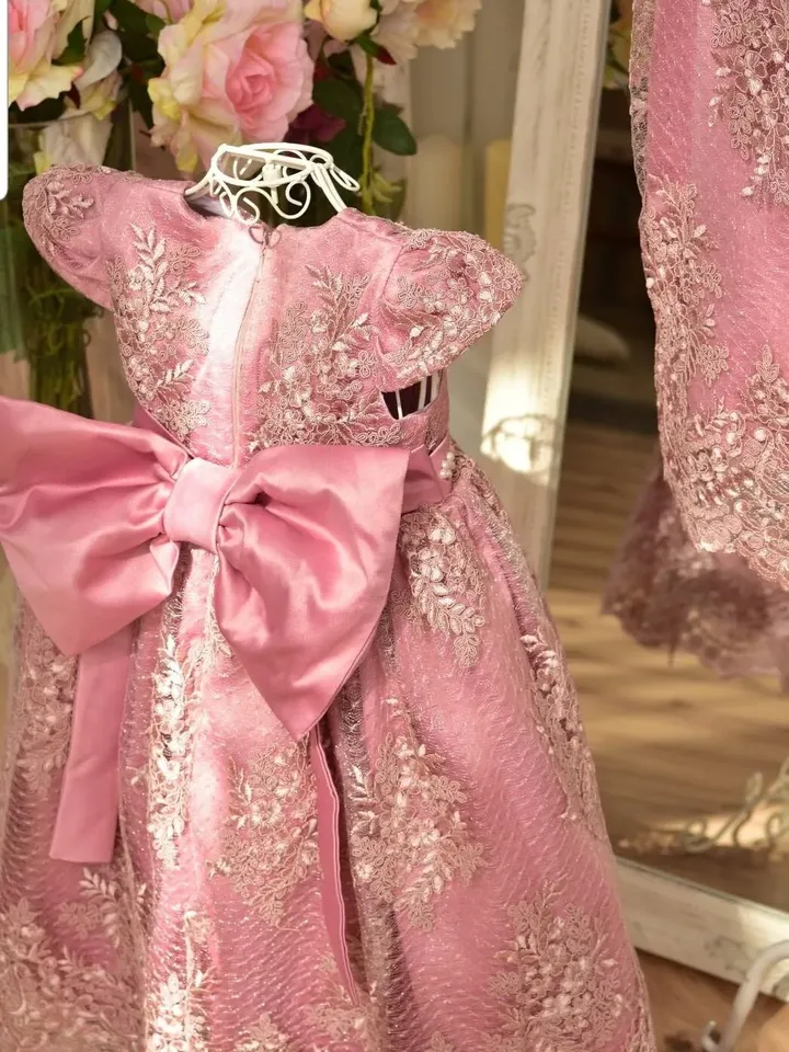 Mommy and Me Dresses, Dusty Rose Dress, Formal Lace Dress, Big Bow Dress, Matching Mother Daughter Dress, Elegant Dress, Pink Pageant Dress
