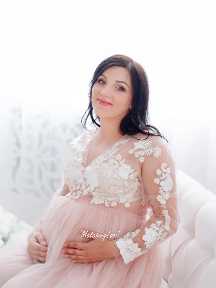 Boudoir Gown, Lace Maternity Dress, Photo Shoot Gown, Blush Pink Dress, Pregnancy Dress, Photo Props Maternity, Wedding Gown, Maxi Maternity