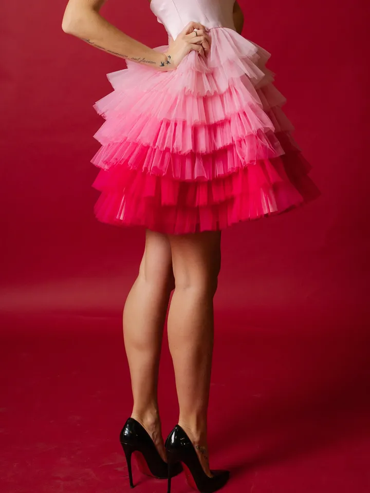 Short Tutu Dress, Pink Ombre Dress, Tulle Mini Dress, Bridesmaid Tutu Dress, Tiered Prom Dress, 1st Birthday Party Dress, Princess Dress