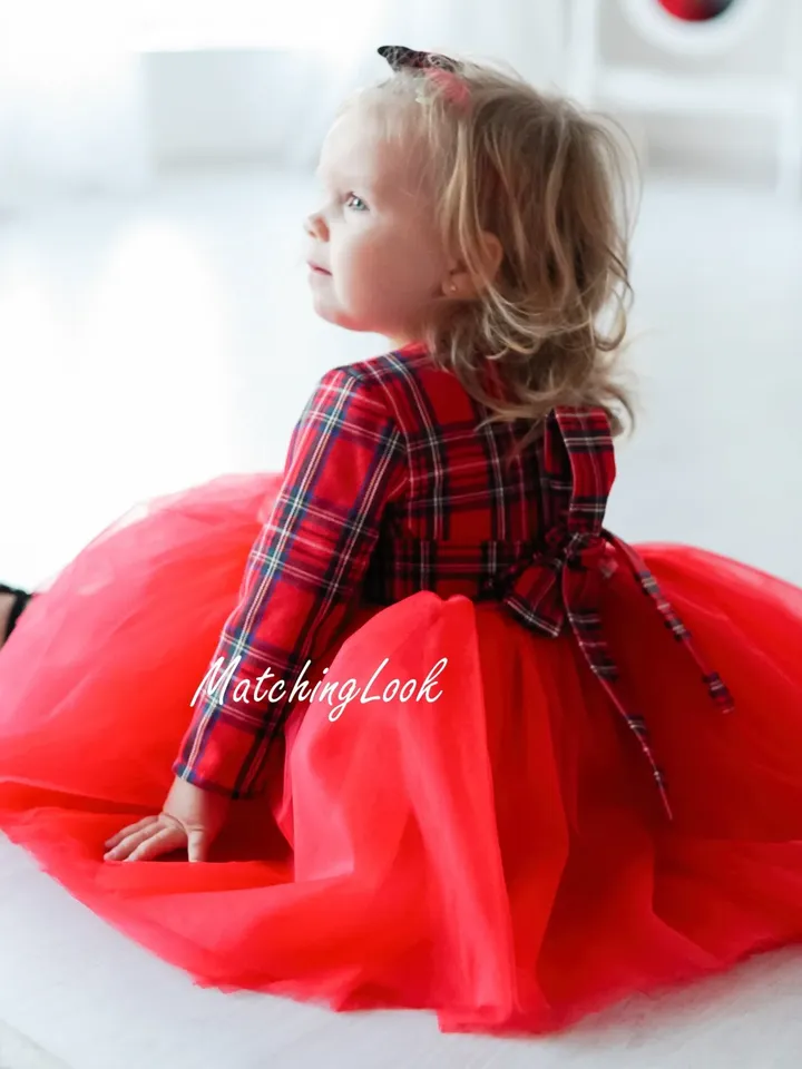 Mommy And Me Christmas Dress, Holiday Outfit, Mother Daughter Matching Dress, Christmas Photography, Red Tartan Dress, Plaid Matching Dress
