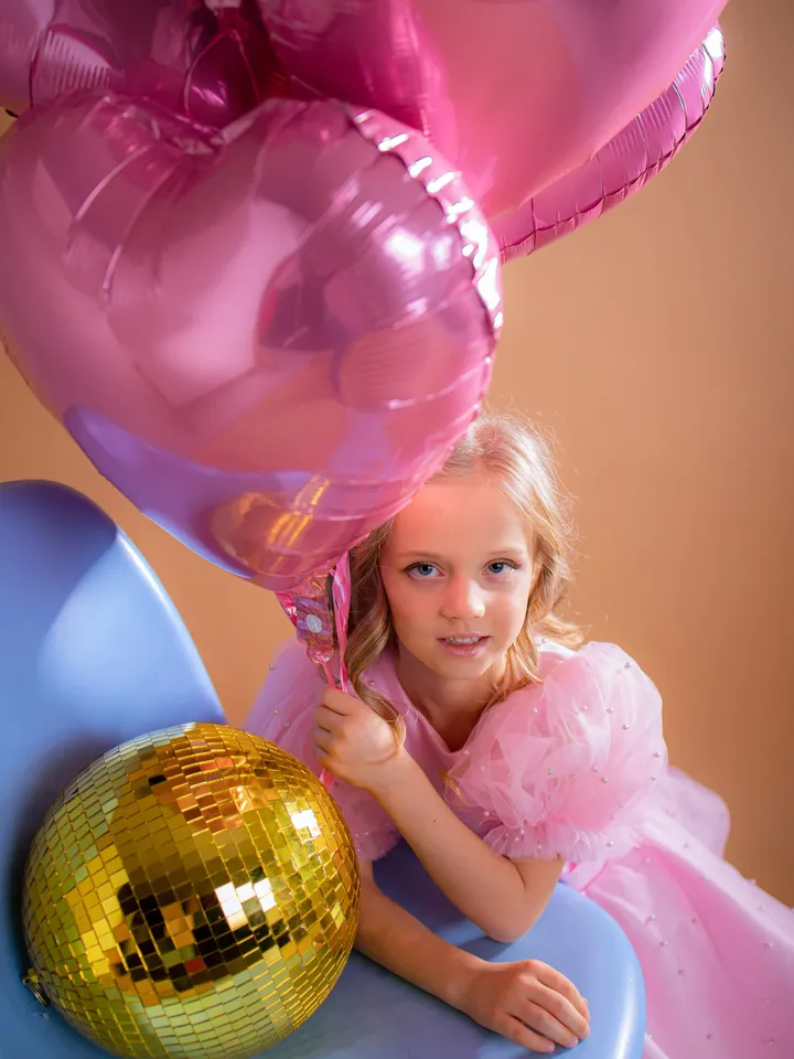 Baby Pink Tutu Dress, Pearl Girl Dress, Party Girl Dress, Knee Length Dress, Birthday Girl Dress, Lantern Sleeve Dress, Photo Prop Dress