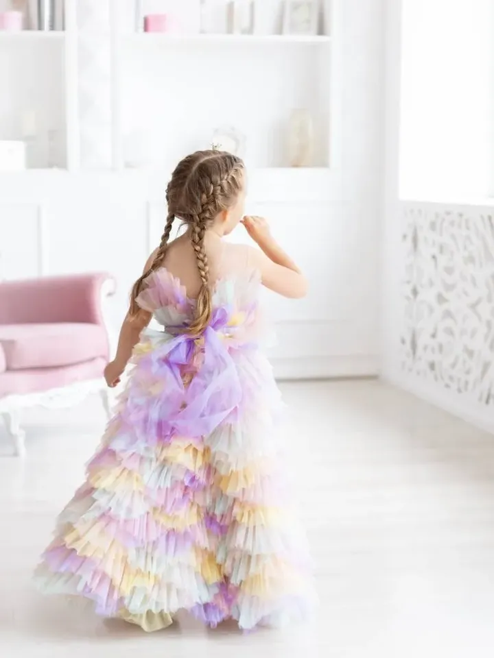 Unicorn Tutu Girl Dress, Toddler High Low Dress, Rainbow Girl Birthday Dress, Princess Tiered Dress, Colorful Tulle Dress, Photoshoot Dress