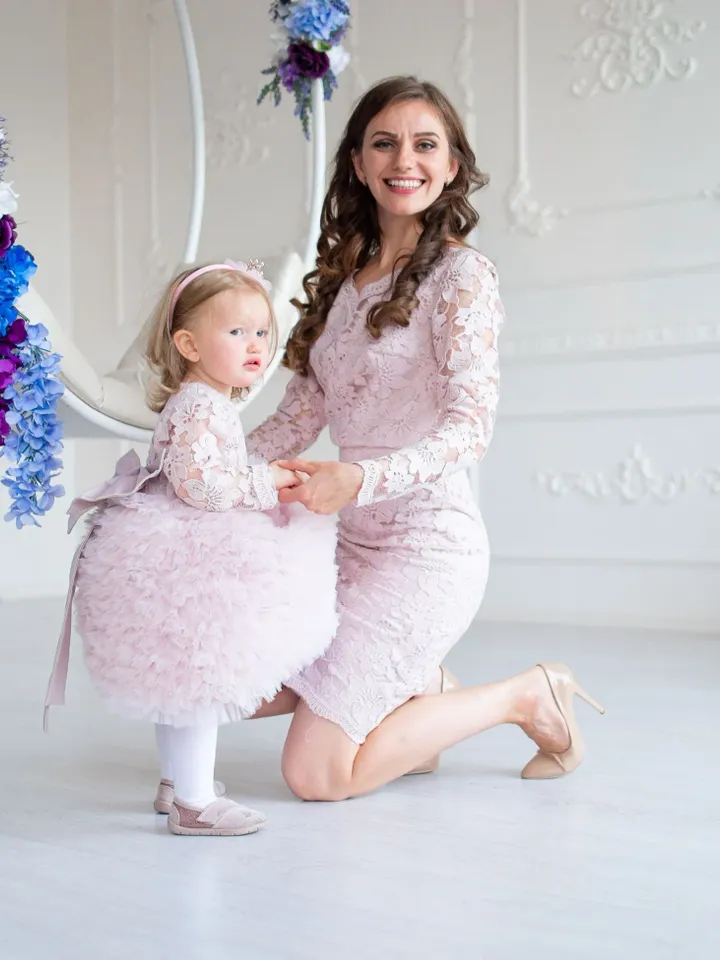 Blush Lace Matching Dresses, Coordinating Dresses, Girl Tutu Dress, Elegant Dress, Party Matching Outfit, Mommy and Me Dress, Formal