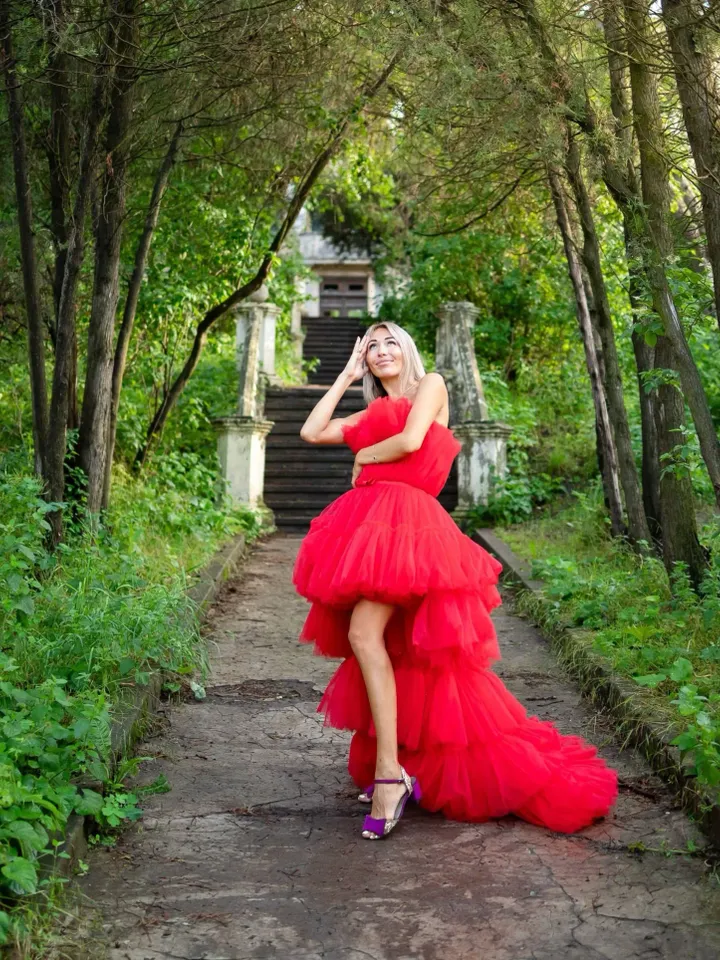 High Low Tutu Tulle Dress, Red Asymmetrical Tiered Dress, Prom Dress, Sweetheart Dress, Engagement Dress, Red Birthday Dress, Photoshoot