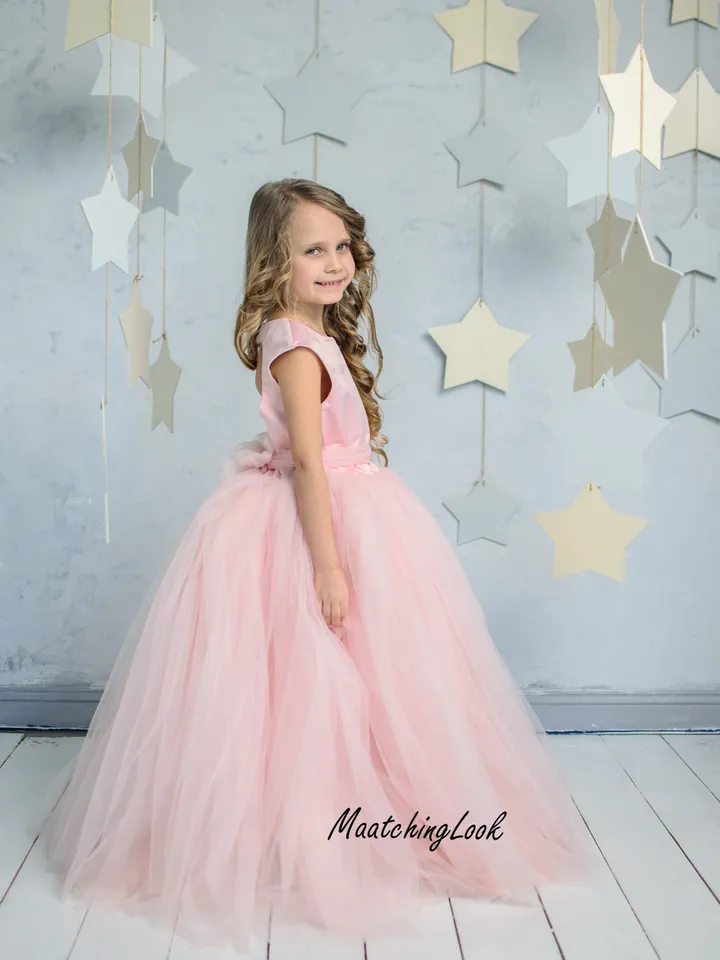 Blush Flower Girl Dress, Blush Tutu Dress, Heart Back Girl Dress, Cinderella Dress, Princess Dress, 1st Birthday Dress, Toddler Gown Dress