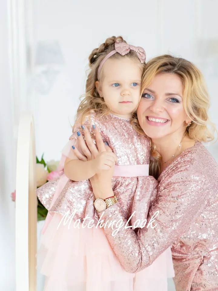 Mommy And Me Birthday Dresses, Occasion Dress, Matching Mother Daughter Dress, Rose Gold Sequin Dress, Flower Girl Dress,Wedding Guest Dress
