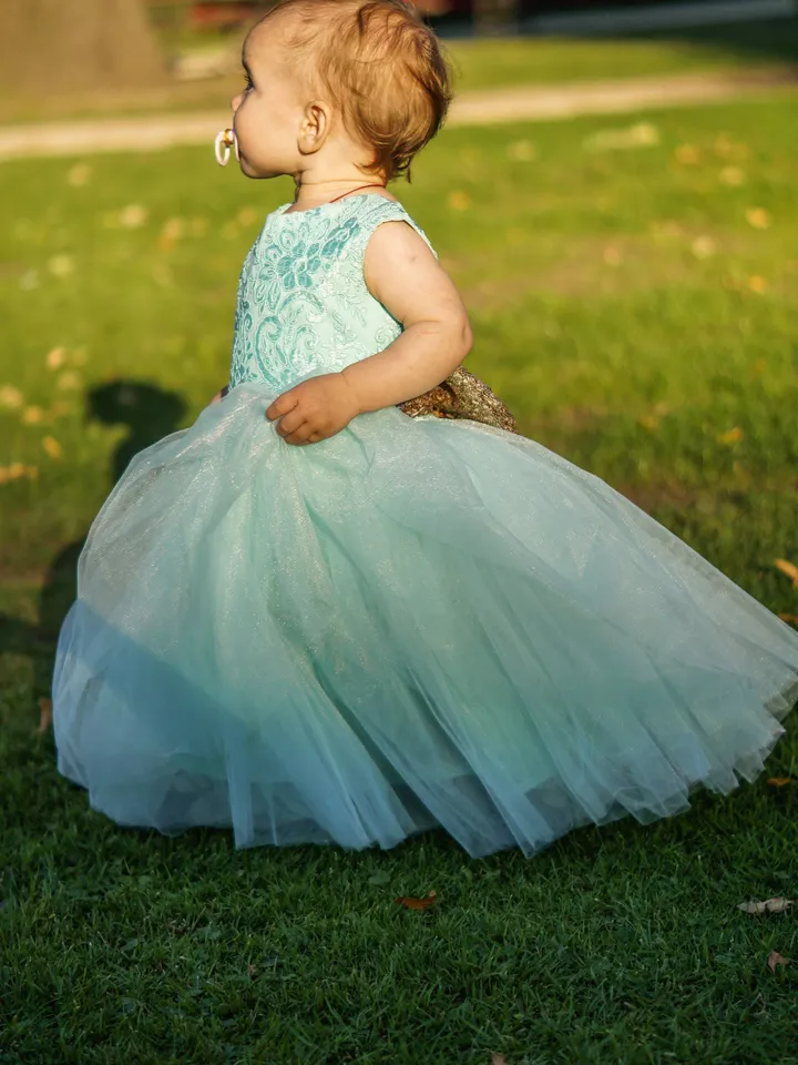 Flower girl tutu dress with bow Mint princess dress Lace girls mint dress birthday dress princess dress first communion dress photoshoot