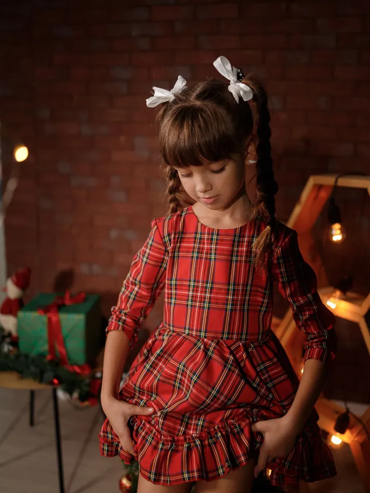Christmas Dress Toddler, Plaid Tutu Dress, Girl Red Tartan Dress, Kids Holiday Dress, Check Dress, Xmas Photography Dress, Ruffle Dress