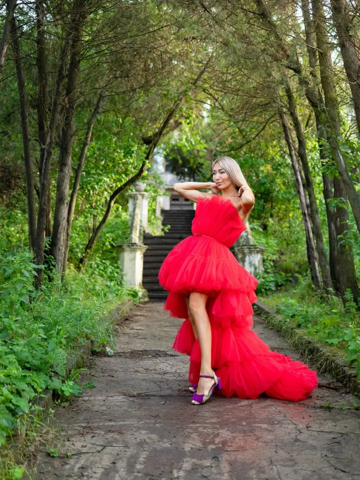 High Low Tutu Tulle Dress, Red Asymmetrical Tiered Dress, Prom Dress, Sweetheart Dress, Engagement Dress, Red Birthday Dress, Photoshoot
