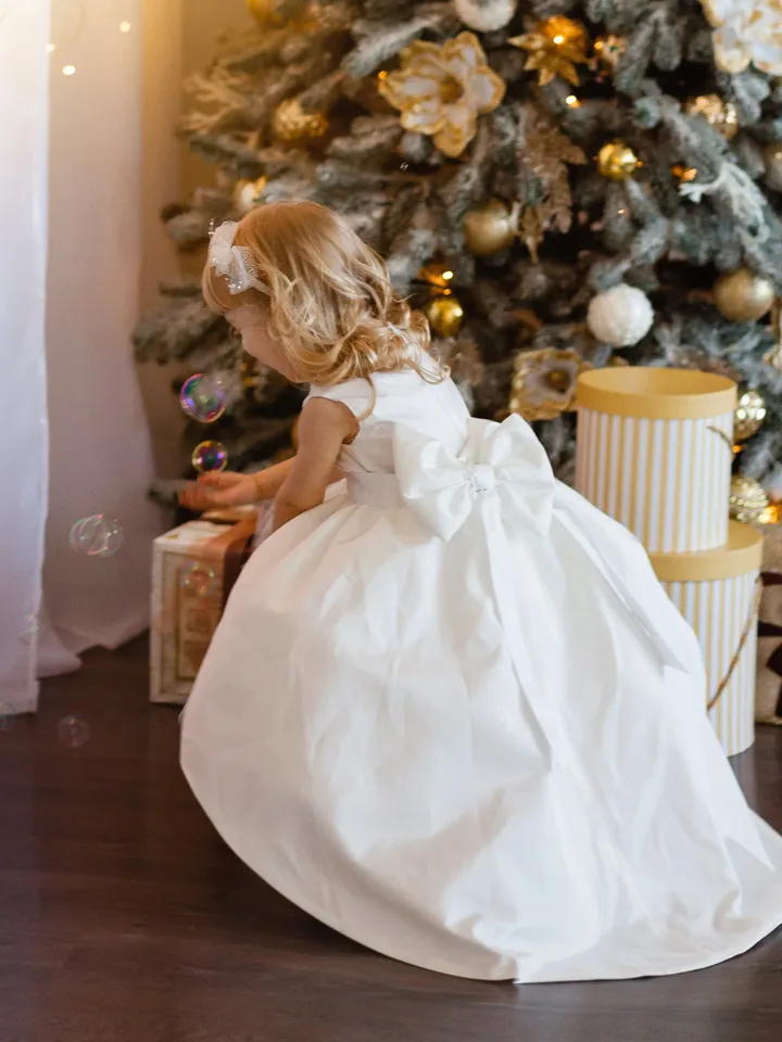 Toddler Christmas Dress, High Low Toddler Dress, White Baptism Dress, Christening Dress, Holiday Photoshoot,Elegant Dress,Girl Wedding Dress