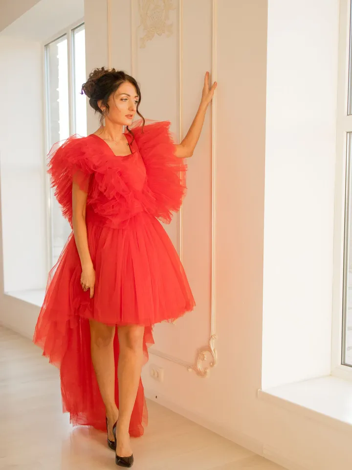 Red Tulle Dress, Designer Photoshoot Dress, Bridesmaid Dress, Adult Tutu Dress, Special Occasion Dress, High Low Dress, Red Evening Dress