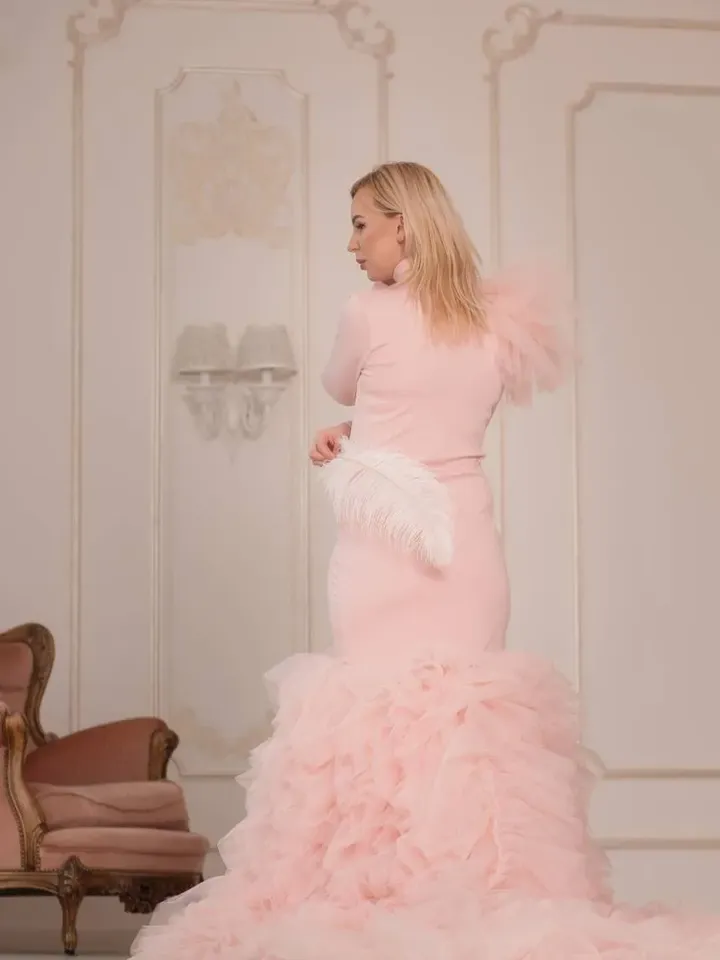 Pregnancy Gown For Photoshoot, Blush Ruffle Dress, Maternity Dress, Mermaid Maternity Gown, Designer Dress ,Baby Shower Dress, Long Sleeve
