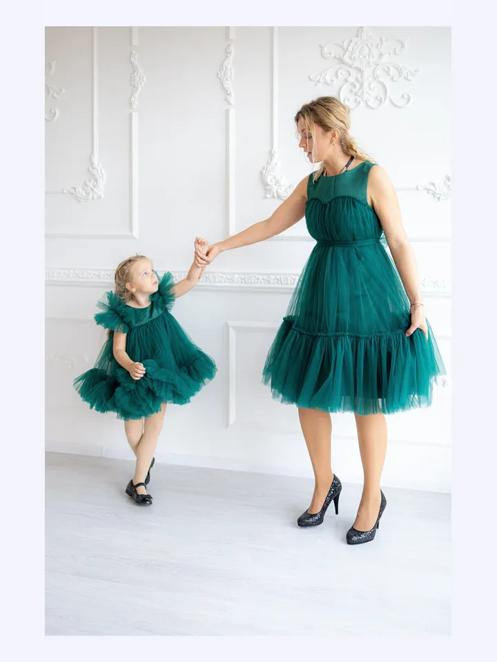 Emerald Green Dresses, Mother And Daughter Matching Dresses, Tulle Mommy And Me Party Dress, Matching Photoshoot Dress, Baby Girl Tutu Dress