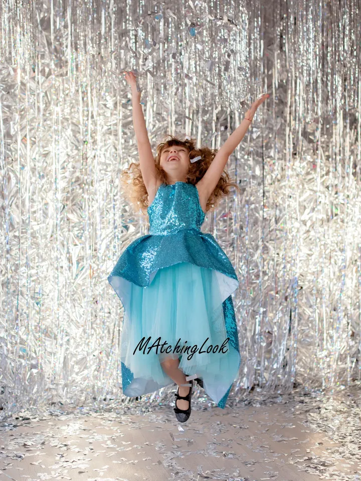 Blue Sequin Dress, Frozen Dress, New Year Outfit, Flower Girl Dress, Princess Elsa Dress, High Low Dress, Girl Tutu Dress, Formal Dress