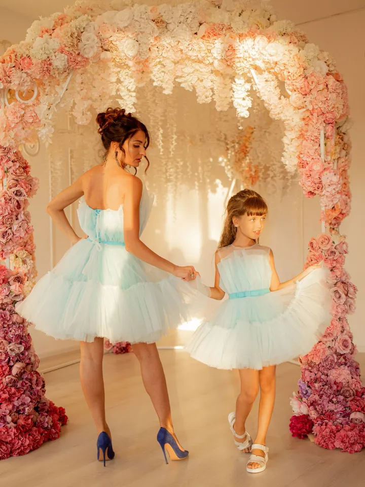 Matching Photoshoot Dress, Formal Dress, Blue Tutu Dress, Mommy and Me Dress, Puffy Tulle Dress, Blue Princess Dress, Flower Girl Dress