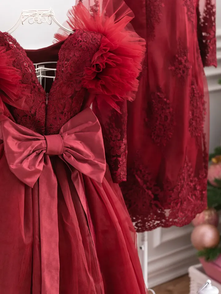 Dark Red Formal Dresses, Mother Daughter Matching Dress, Princess Tulle Dress, Girl Formal Gown, Mommy and Me Dress, Wedding Guest Dress