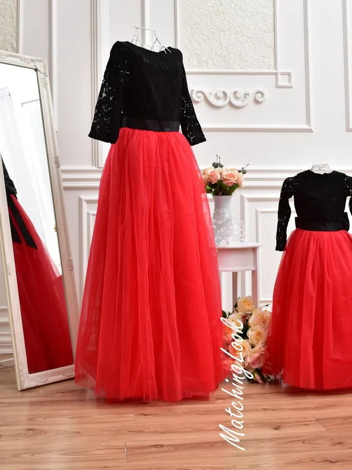 Red Black Dress, Mother Daughter Matching Dress, Mommy and Me Christmas Outfit, Formal Gown Dress, Holiday Photoshoot, Red Toddler Dress