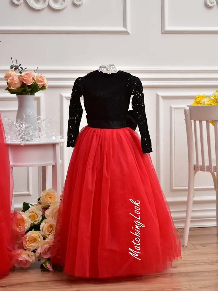 Red Black Dress, Mother Daughter Matching Dress, Mommy and Me Christmas Outfit, Formal Gown Dress, Holiday Photoshoot, Red Toddler Dress
