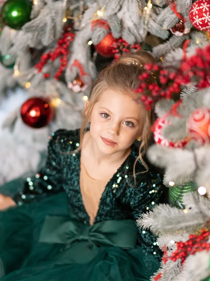Toddler Christmas Dress, Girl Emerald Green Dress, Xmas Party Dress, Short Tulle Dress, Princess Sequin Dress, Pageant Dress,Photoshoot Gown