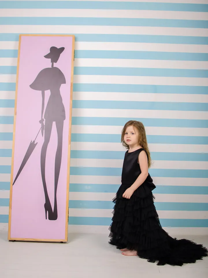 Black Flower Girl Dress, Pageant Gown Dress, Wedding Girl Dress, New Years Photoshoot, Tutu Tulle Dress, Long Girls Dress, Party Dress