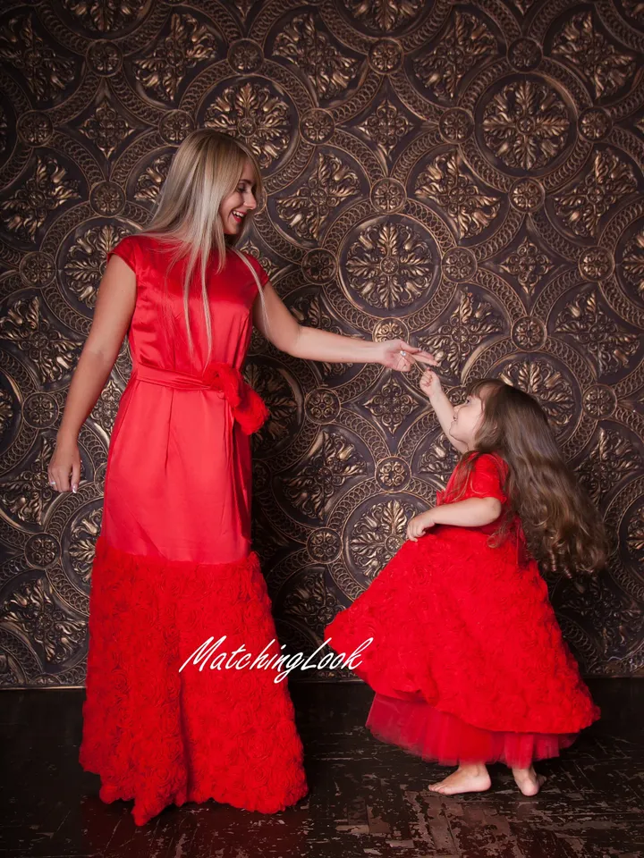 Mother Daughter Matching Dress, Photoshoot Dress, Mommy and Me Outfit, Photoprops Dress, Girl Princess Dress, Red Formal Gown, Evening Gown