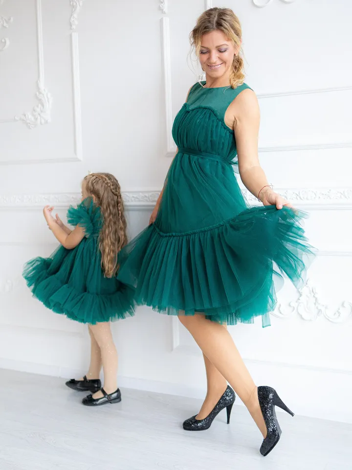 Emerald Green Dresses, Mother And Daughter Matching Dresses, Tulle Mommy And Me Party Dress, Matching Photoshoot Dress, Baby Girl Tutu Dress