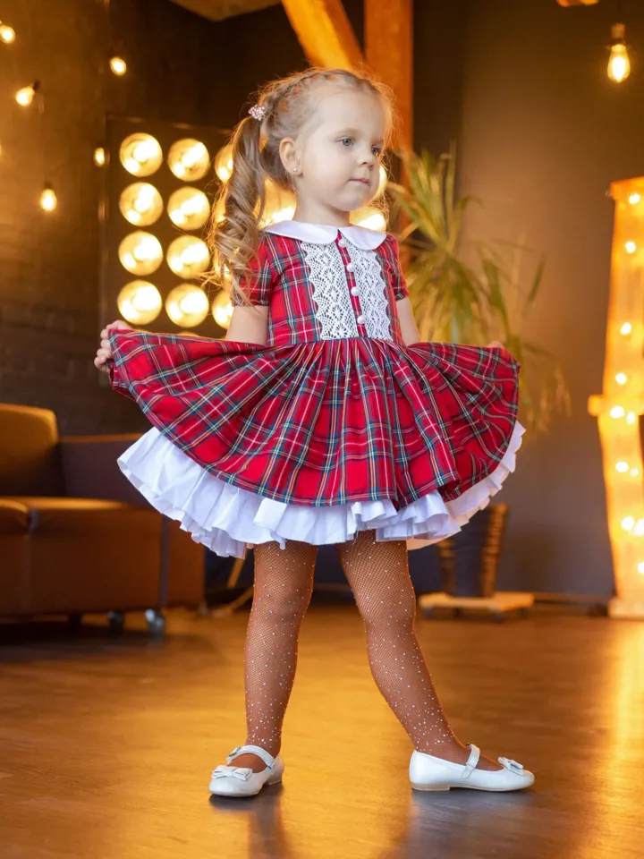 Toddler Christmas Dress, Holiday Girl Dress, Red Tartan Party Dress, Plaid Ruffle Dress, Girl Christmas Photoshoot Dress, Tutu Retro Dress