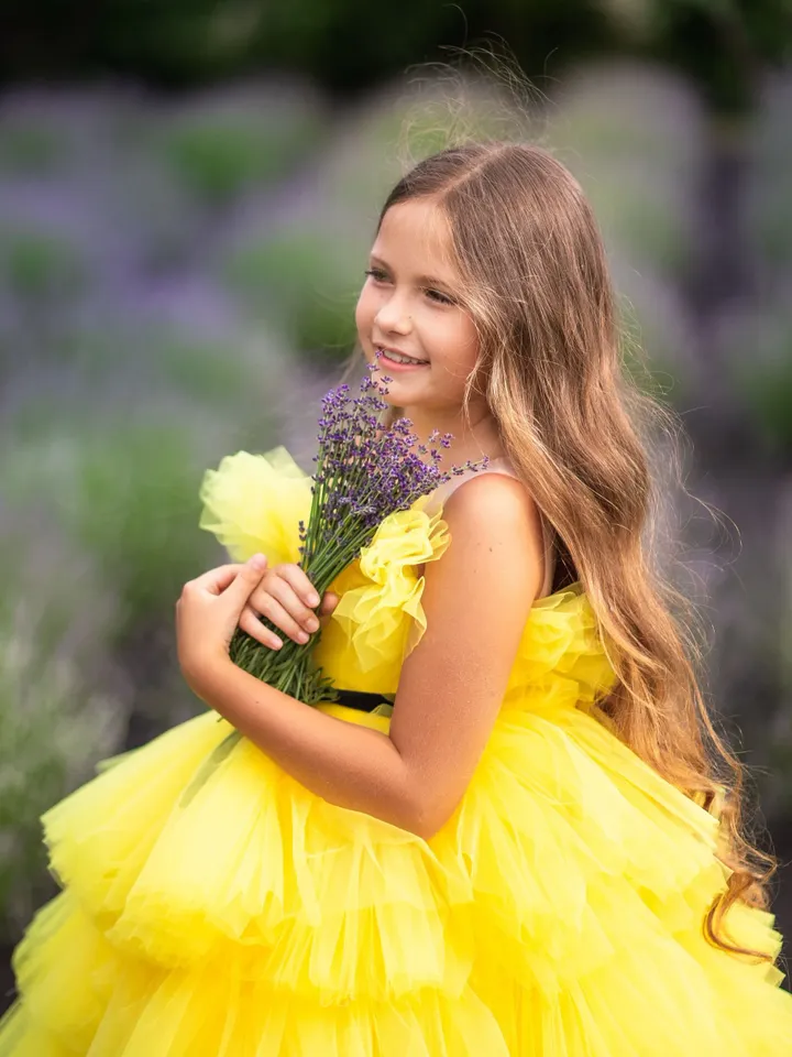 Yellow Tulle Dress, Flower Girl Dress, Girl Pageant Dress, Tulle Princess Dress, High Low Dress, Girl Tiered Dress, Special Occasion Dress