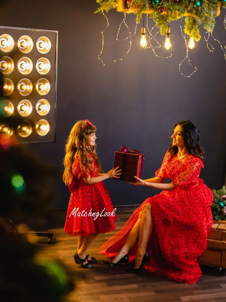 READY TO SHIP Size S - Christmas Dress Women, Red Holiday Dress, Formal Party Dress, Maxi Polka Dot Dress, Last Minute Christmas Gifts