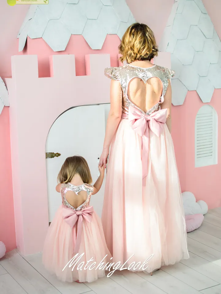 Mother Daughter Matching Dresses, Open Heart Back Dress, Pink Tutu Dress, Baby Girl Party Dress, Photoshoot Dress, Mommy and Me Outfit
