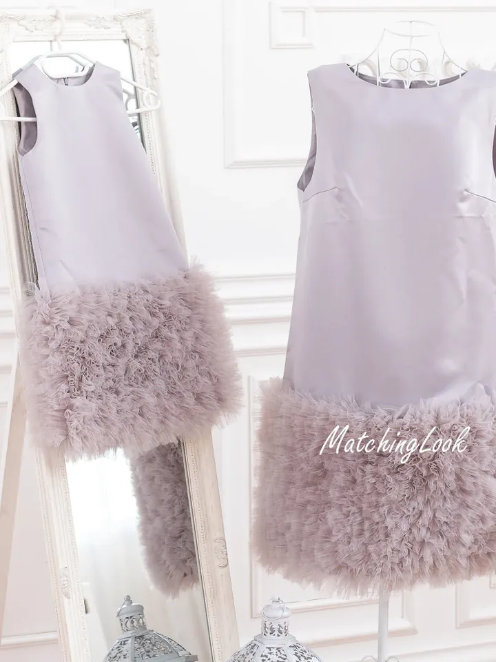 Mommy And Me Party Dresses, Matching Tulle Dress, Toddler Girl Dress, Matching Tutu Dress, Pearl Gray Dress, Cute Girl Dress,Loose Fit Dress