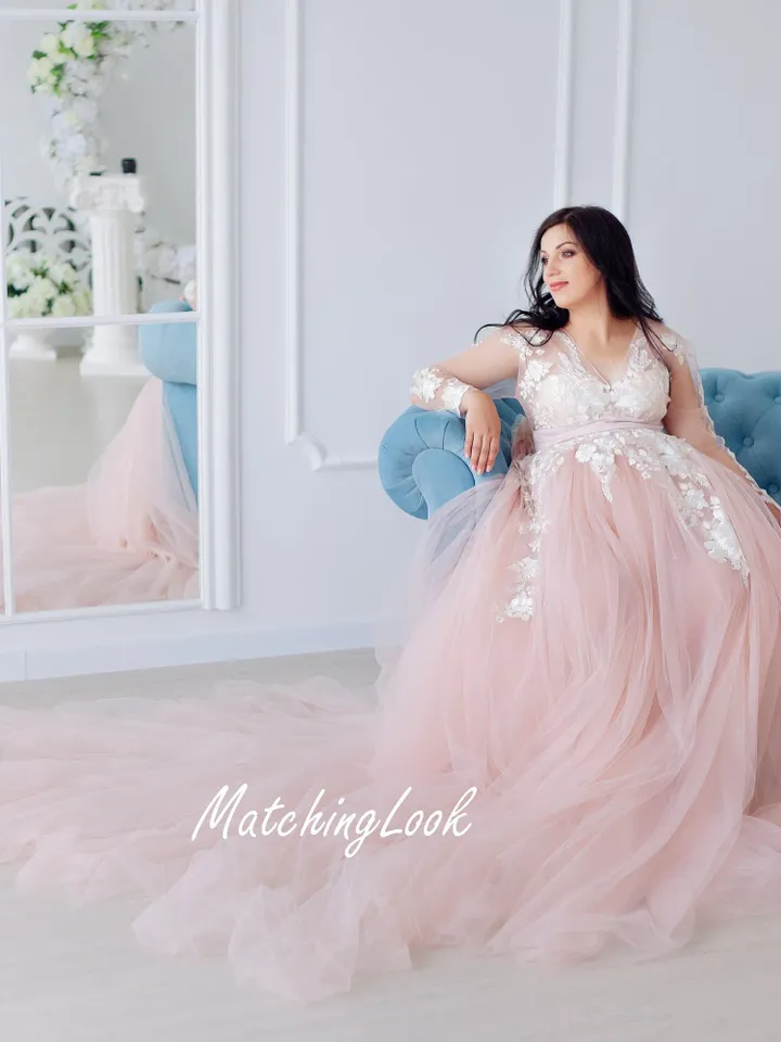 Maternity Dress, Photo Shoot Dress, Pink Maternity Gown, Maternity Gown, Lace Dress Blush, Photo Props Dress, Maxi Maternity Dress, Pregnant