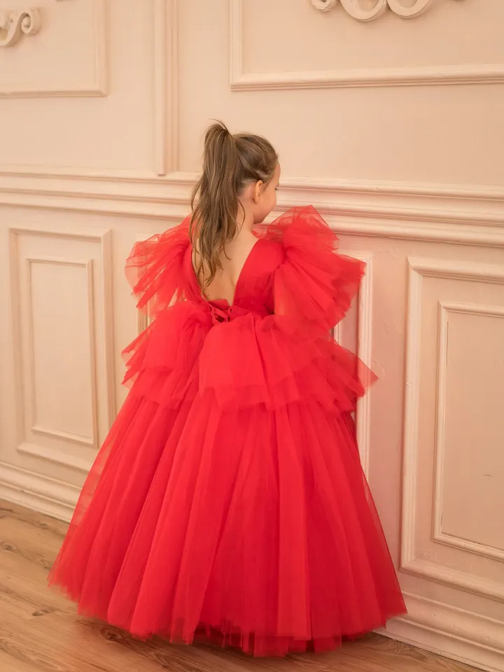 Christmas Girl Dress, Red Tulle Maxi Dress, Xmas Photography Dress, Toddler Holiday Dress, Princess Dress, Party Girl Dress,Special Occasion