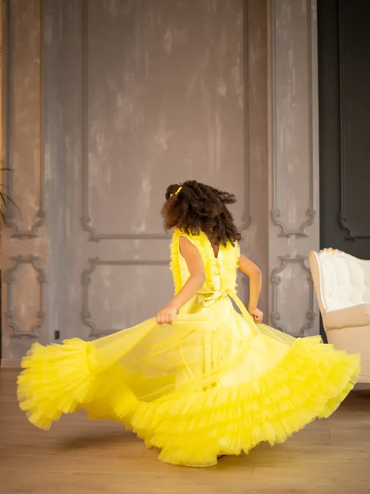 Yellow Girl Party Dress, Tutu Dress, Frilled Skirt, A Line Dress, Tulle Toddler Dress, Formal Dress,Birthday Dress,Toddler Photoshoot Dress
