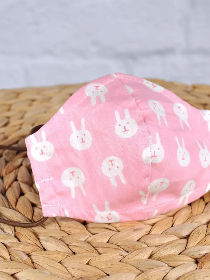 Kids Washable Face Mask with over the head elastic, Kids Pink Bunny Print Face Mask, Face Mask, Reusable Face Mask, Breathable