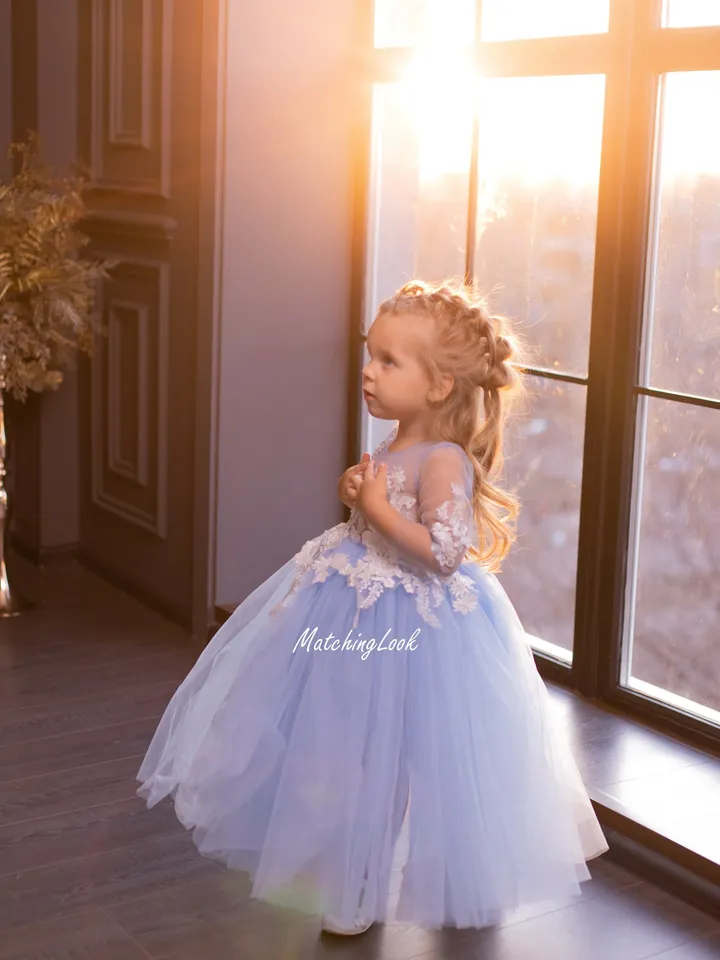 Dusty Blue Mommy and Me Maternity Dress, Maternity Ball Gown, Pregnancy Photoshoot Dress