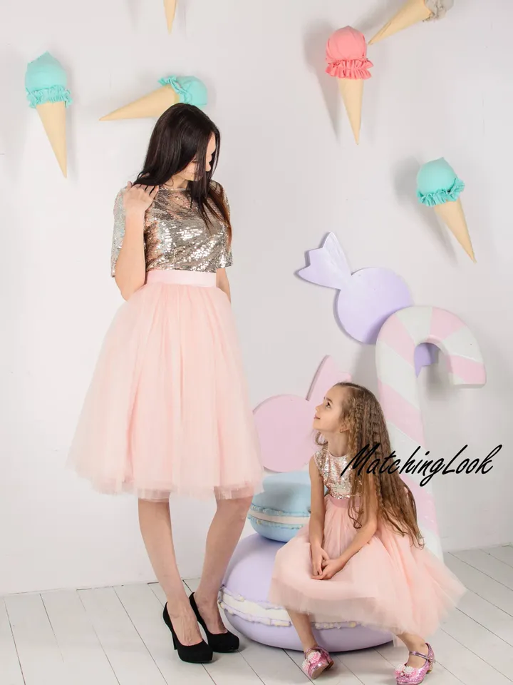 Mother Daughter Matching New Year Dress, Gold Sequin Dress, Mommy And Me Outfit, Pink Girl Party Dress, Baby Tutu Dress, Toddler Gown
