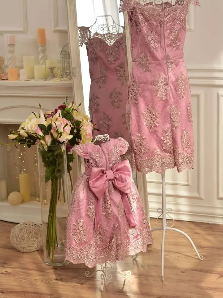 Mommy and Me Dresses, Dusty Rose Dress, Formal Lace Dress, Big Bow Dress, Matching Mother Daughter Dress, Elegant Dress, Pink Pageant Dress