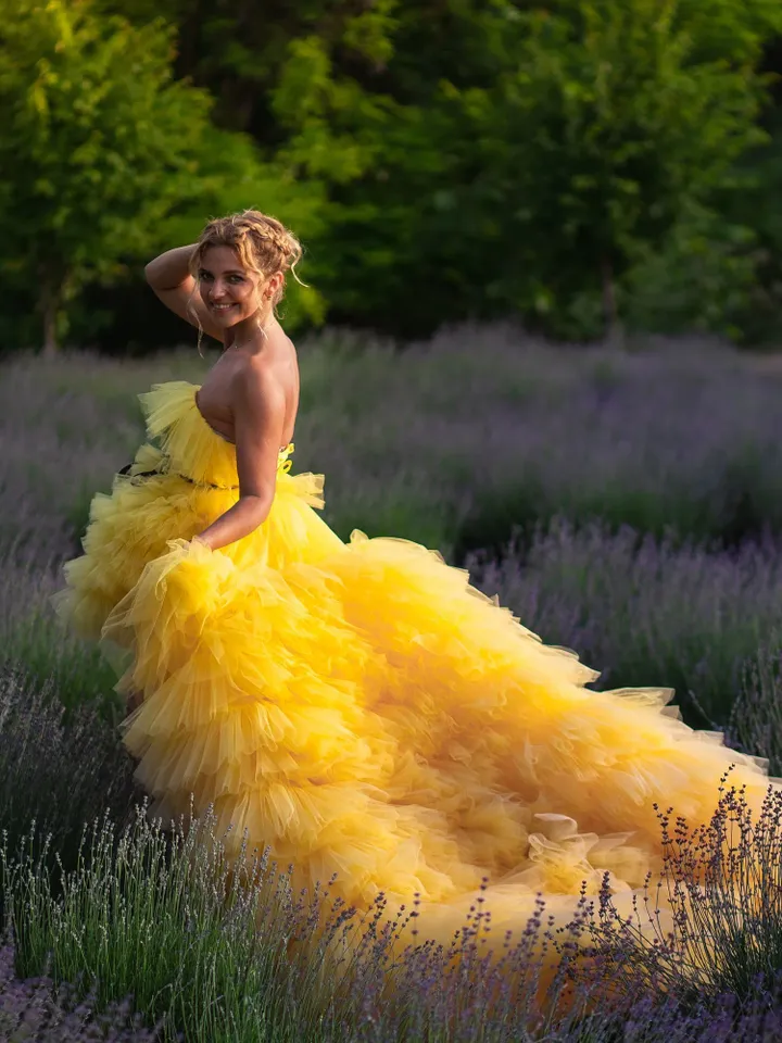 Ready To Ship Yellow Tulle Dress For Photoshoot, High Low Dress, Ruffle Tiered Dress, Adjustable Dress, Last Minute Gift, Evening Dress