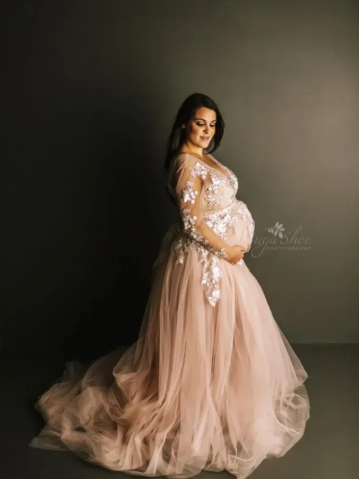 Maternity Dress For Photo Shoot, Maternity Gown, Lace Maternity Wedding Dress, Pregnancy Dress, Prom Maternity Gown, Tulle Maternity Dress