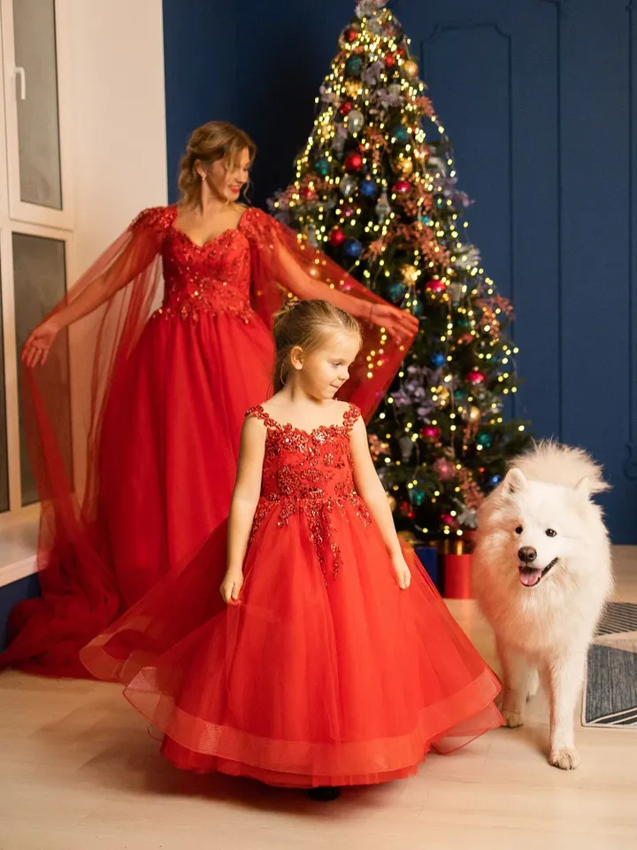 Red Christmas Dresses, Mommy And Me Photoshoot Dress, Xmas Tutu Dress, Mother And Daughter Matching Holiday Dress, Flower Girl Dress